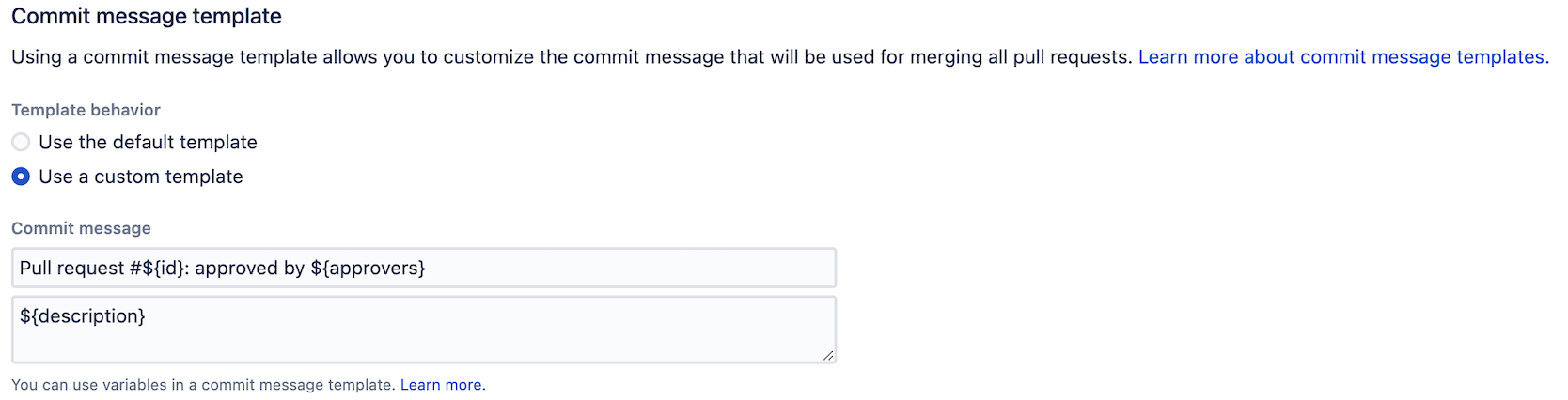 Bitbucket 模板配置界面
