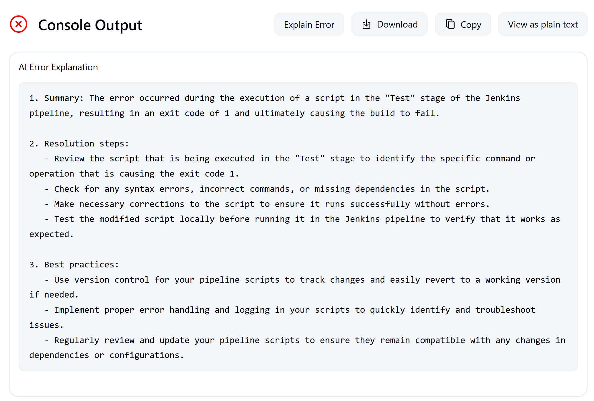 Explain Error Plugin Console
