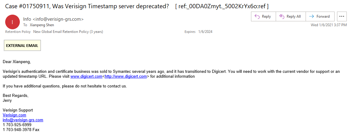 Verisign reply