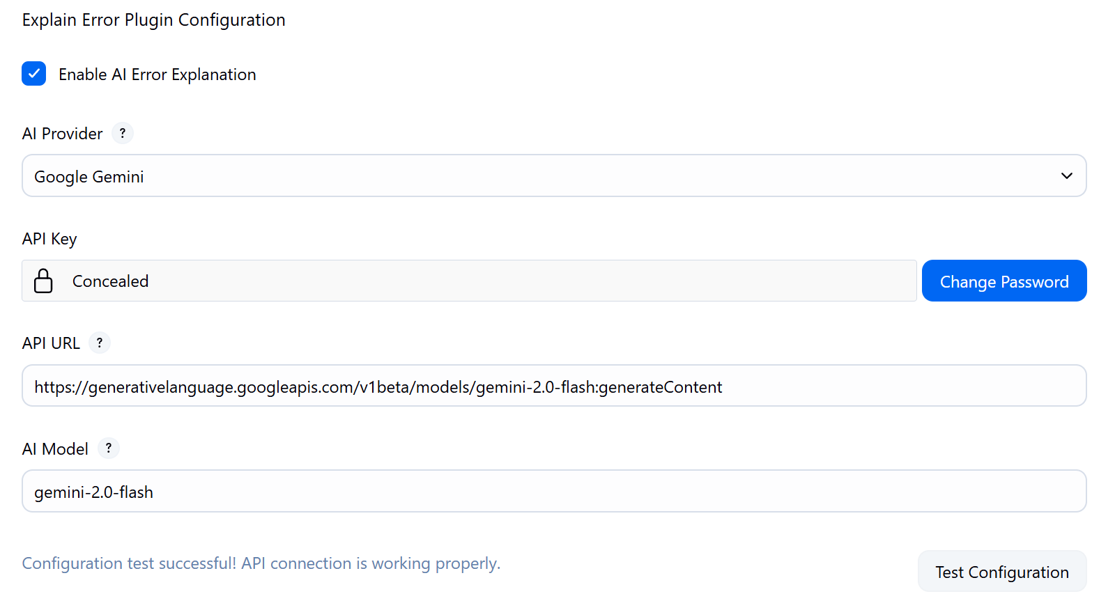Explain Error Plugin Configuration